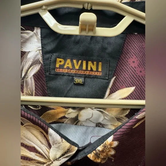 PAVINI Men’s gold lined Floral Burgundy Dress Shirt size 3XL - Picture 4 of 5